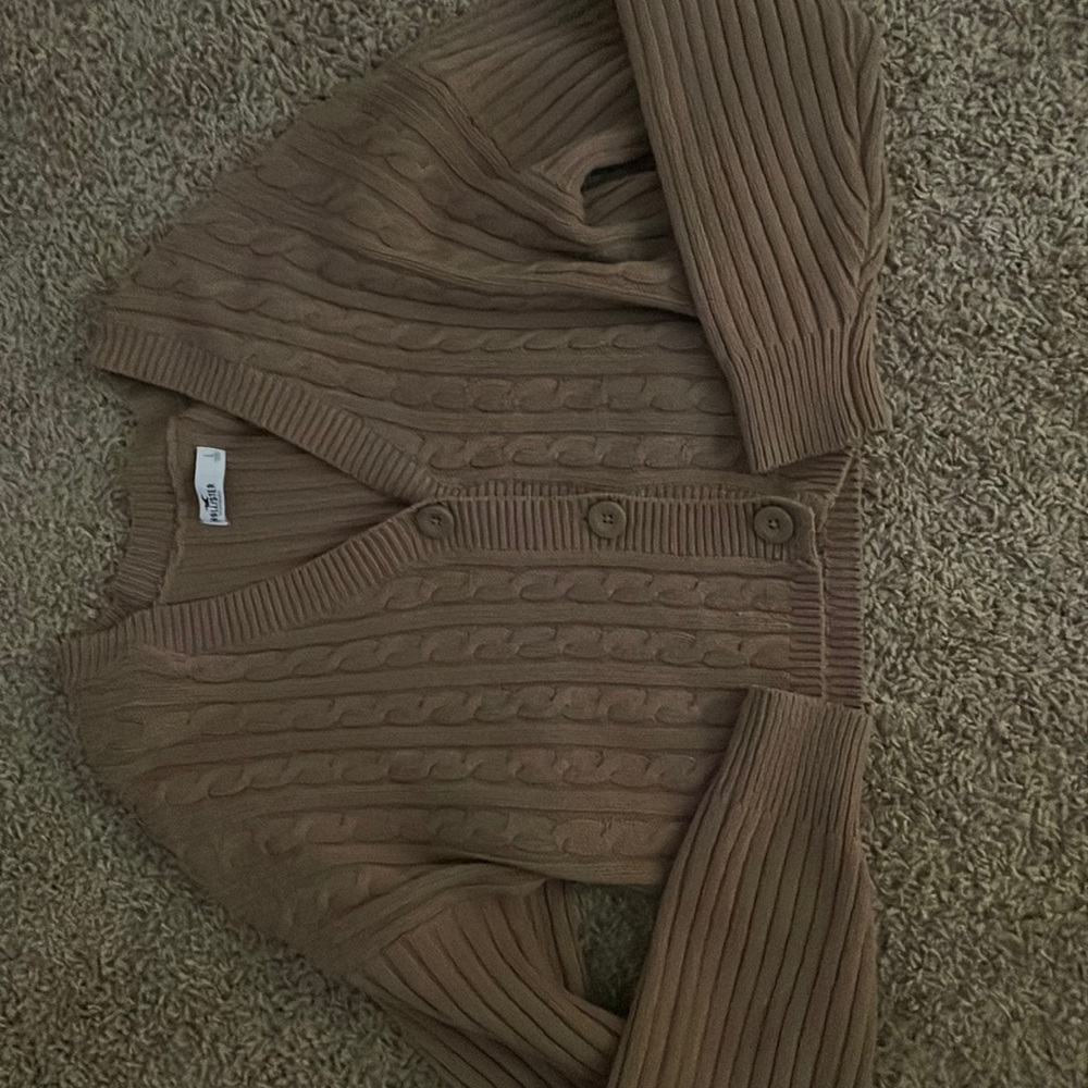 Hollister Light Brown Crop Cable Cardigan